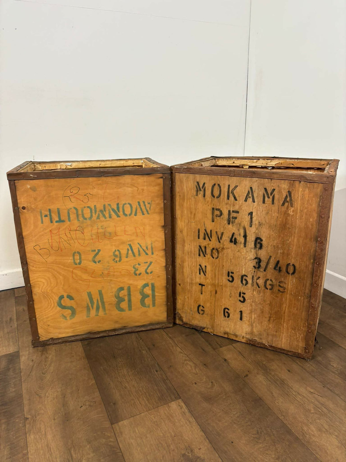 Pair of Vintage Kenyan Tea Shipping Chests / Boxes