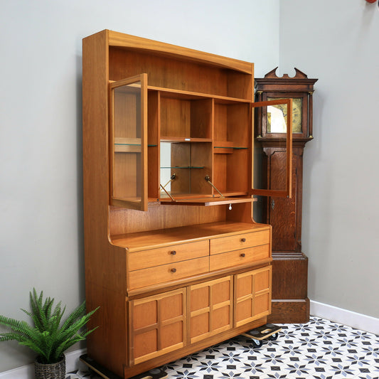 Nathan Wall Unit Display Cabinet in Teak, Glazed Doors 1980s Parker Knoll label