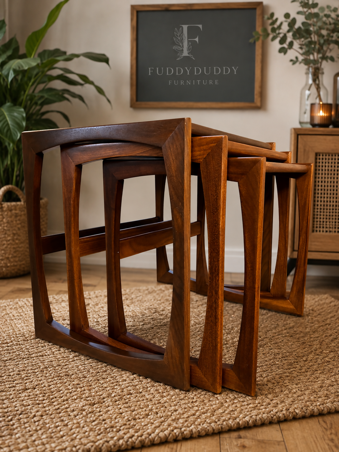 G Plan Quadrille – R. Bennett – restored teak – set of three