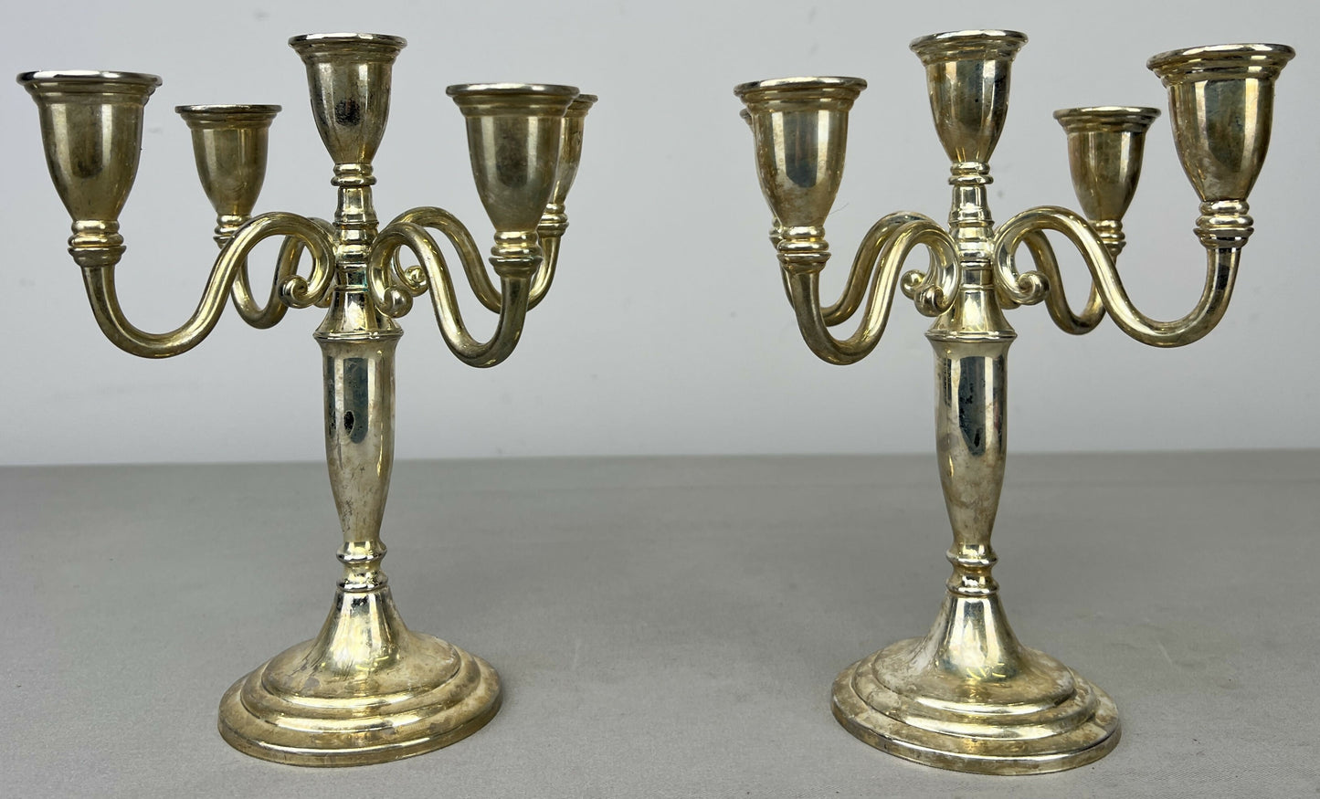 Pair of Candelabras Vintage French Style Metal Five Arm Candle Holders LOT 6484