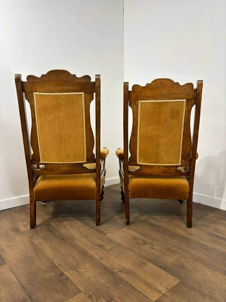 Pair of Edwardian Walnut “His & Hers” Armchairs