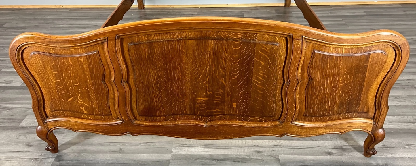 Bed Vintage French Louis XVI Oak Double Bed Frame Carved Headboard LOT 3793