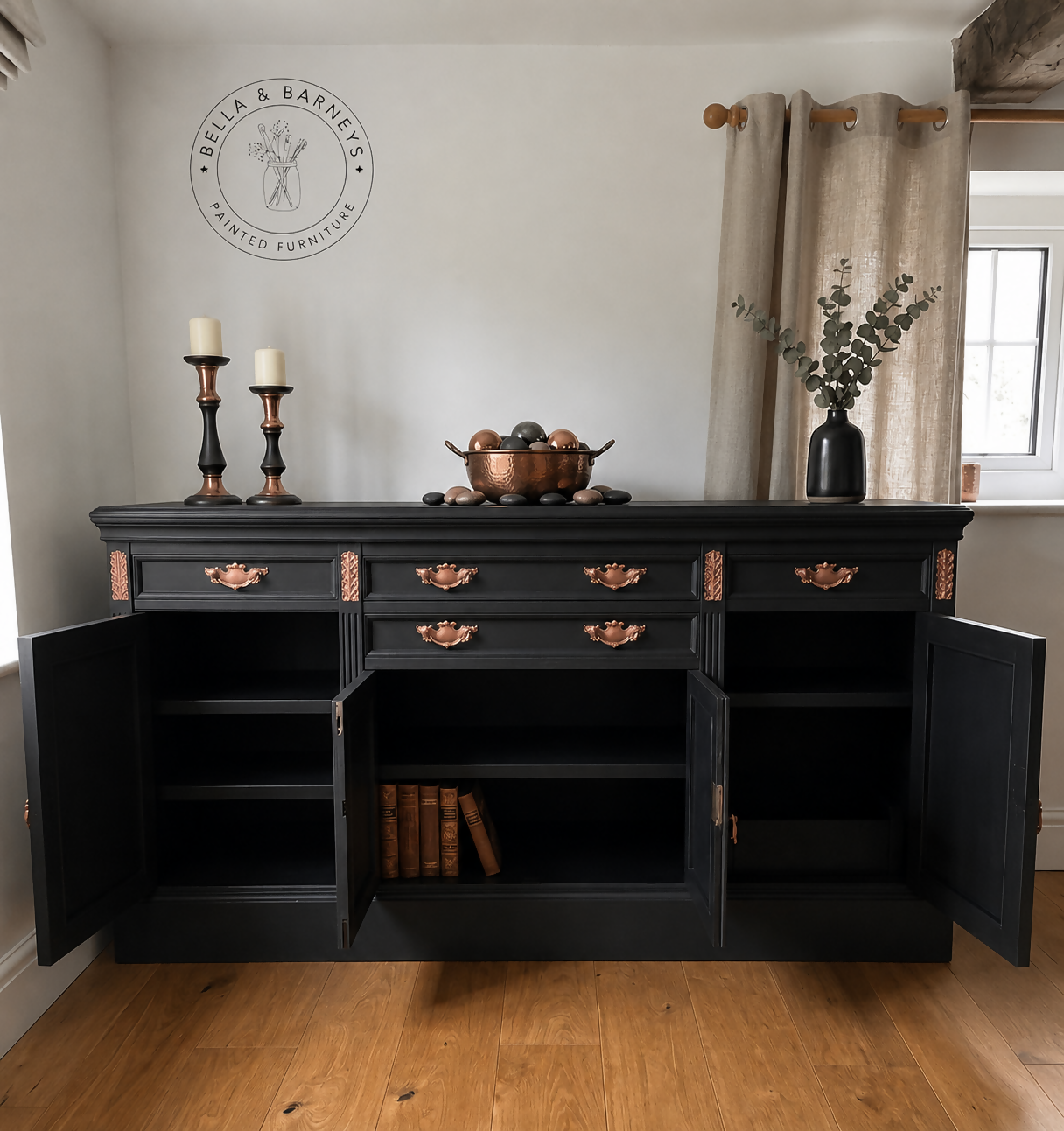 Statement Black and Copper Sideboard Solid Wood
