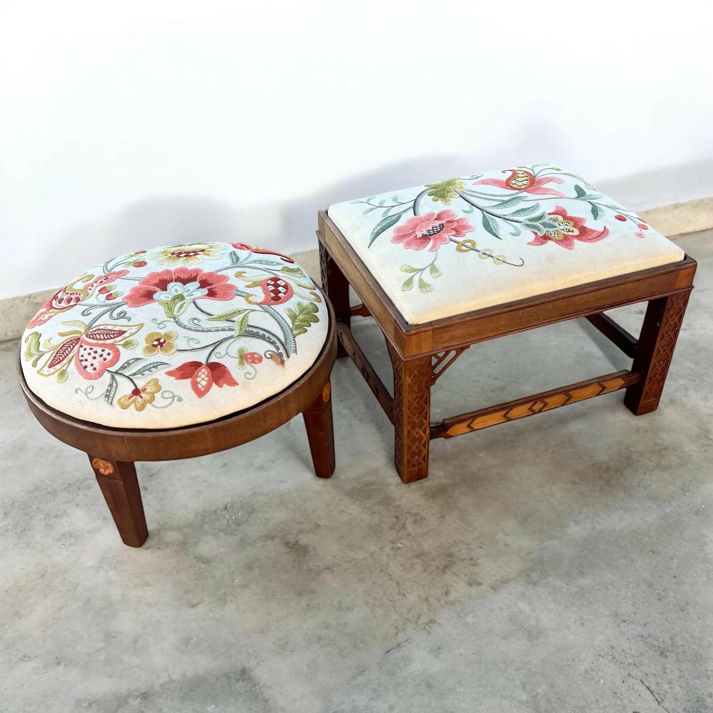 Pair of vintage needlepoint / tapestry footstools