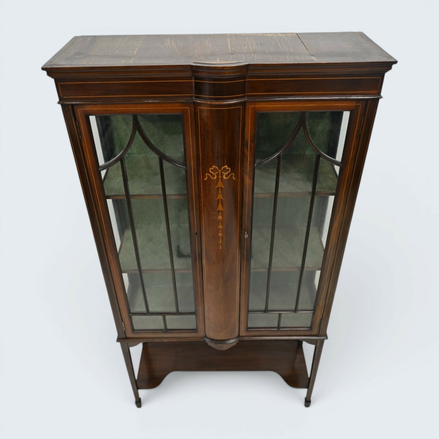 Edwardian Inlaid Mahogany Display Cabinet Leaded Glass Key & FREE UK Delivery