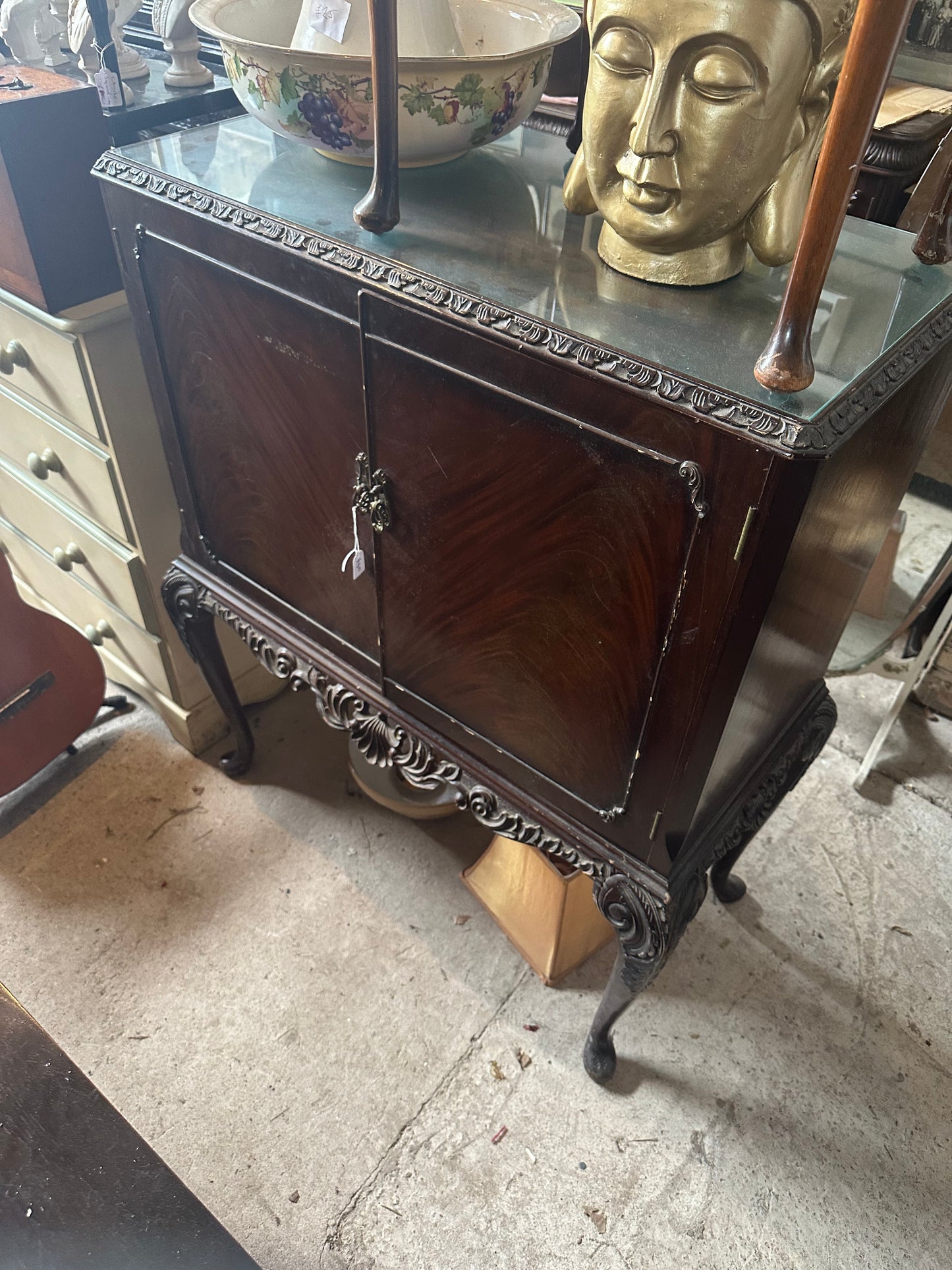 Vintage Drinks Cabinet With Glass Top