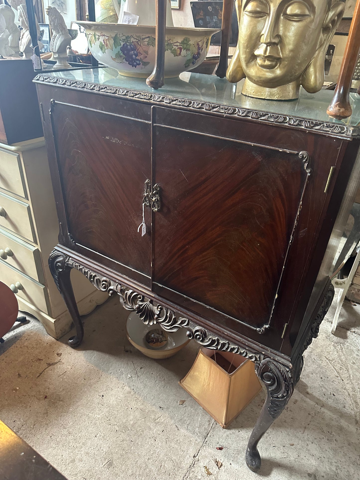 Vintage Drinks Cabinet With Glass Top