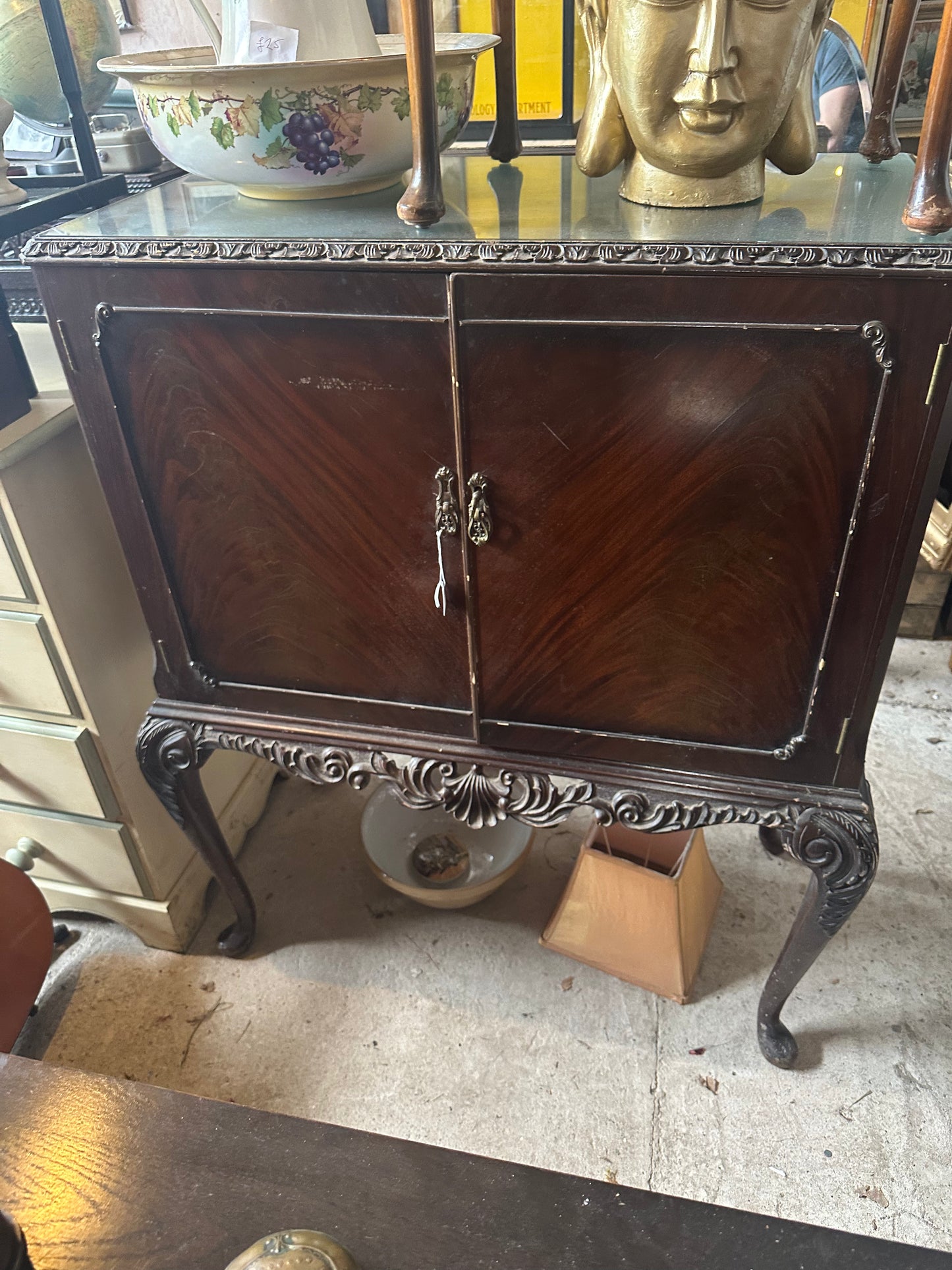 Vintage Drinks Cabinet With Glass Top
