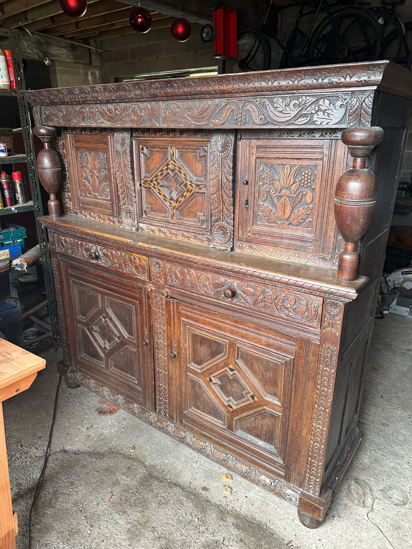 Heavily Carved Antique Court Cupboard