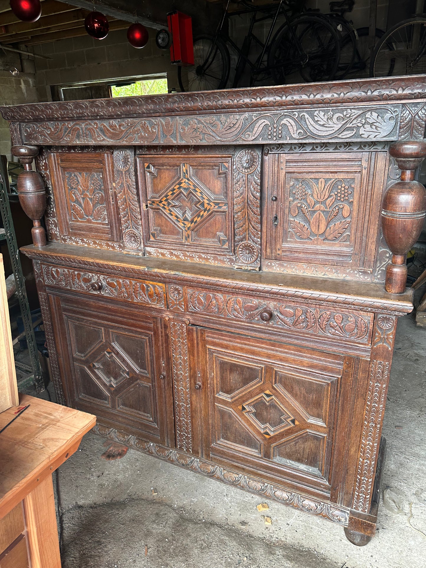 Heavily Carved Antique Court Cupboard