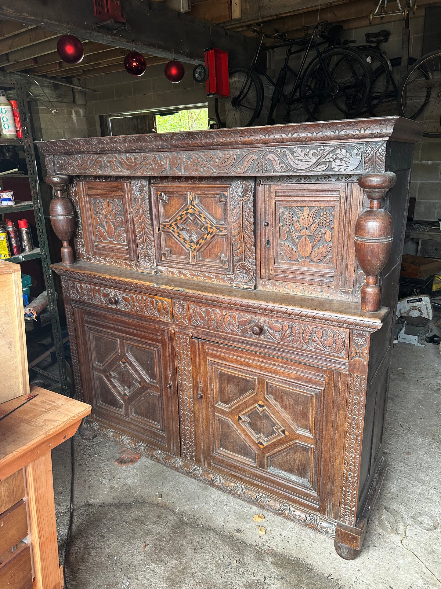 Heavily Carved Antique Court Cupboard