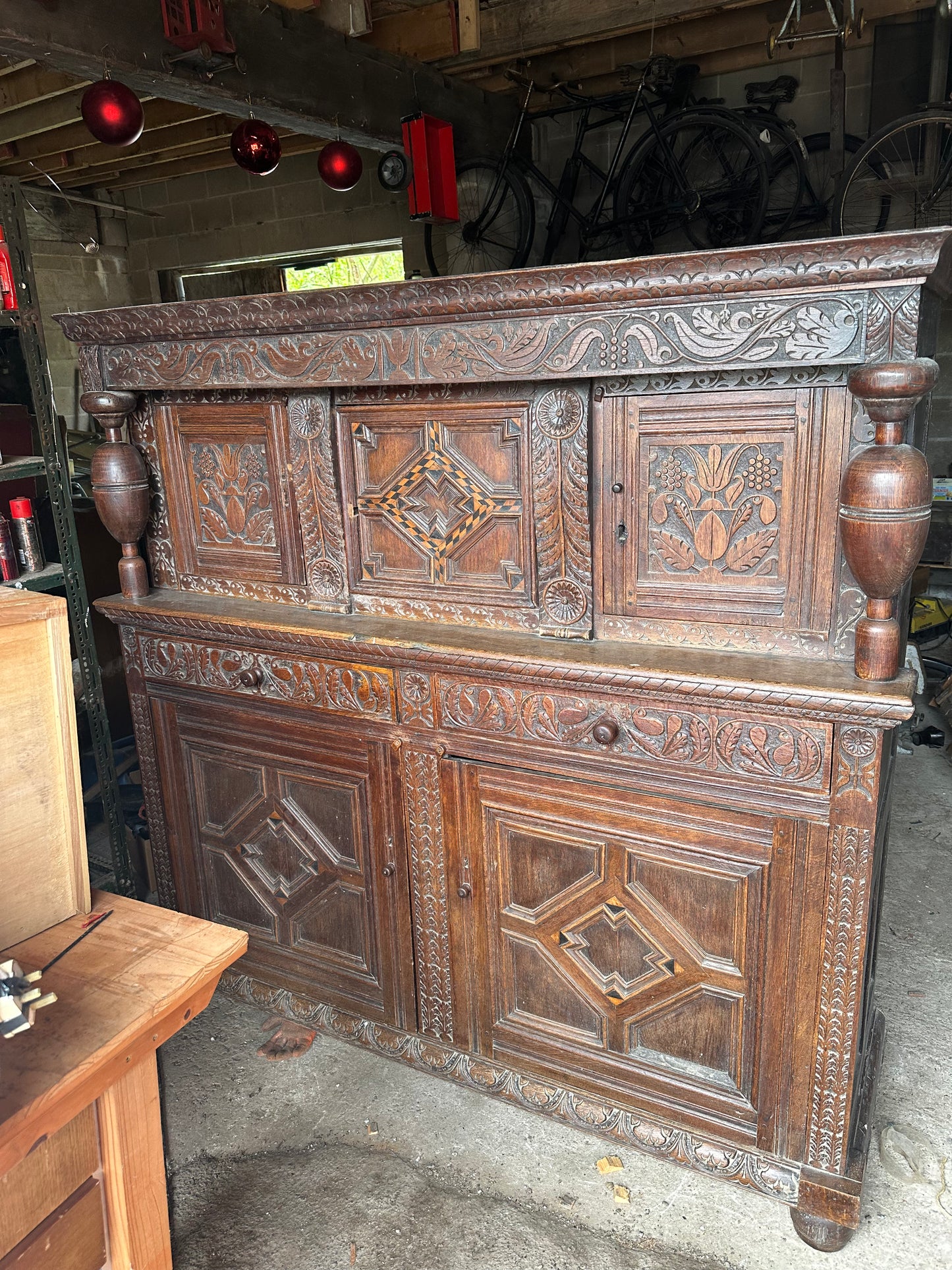 Heavily Carved Antique Court Cupboard