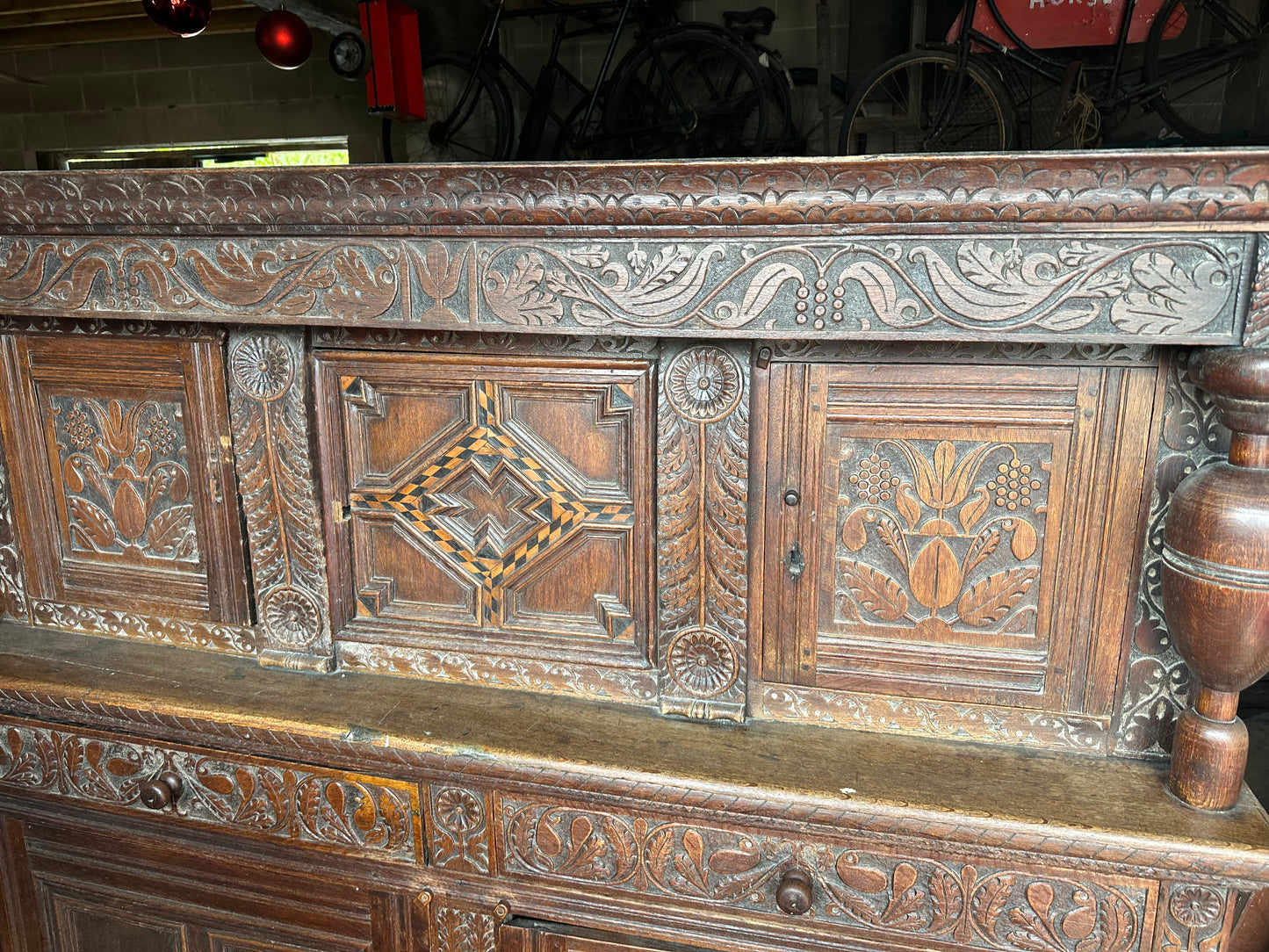 Heavily Carved Antique Court Cupboard