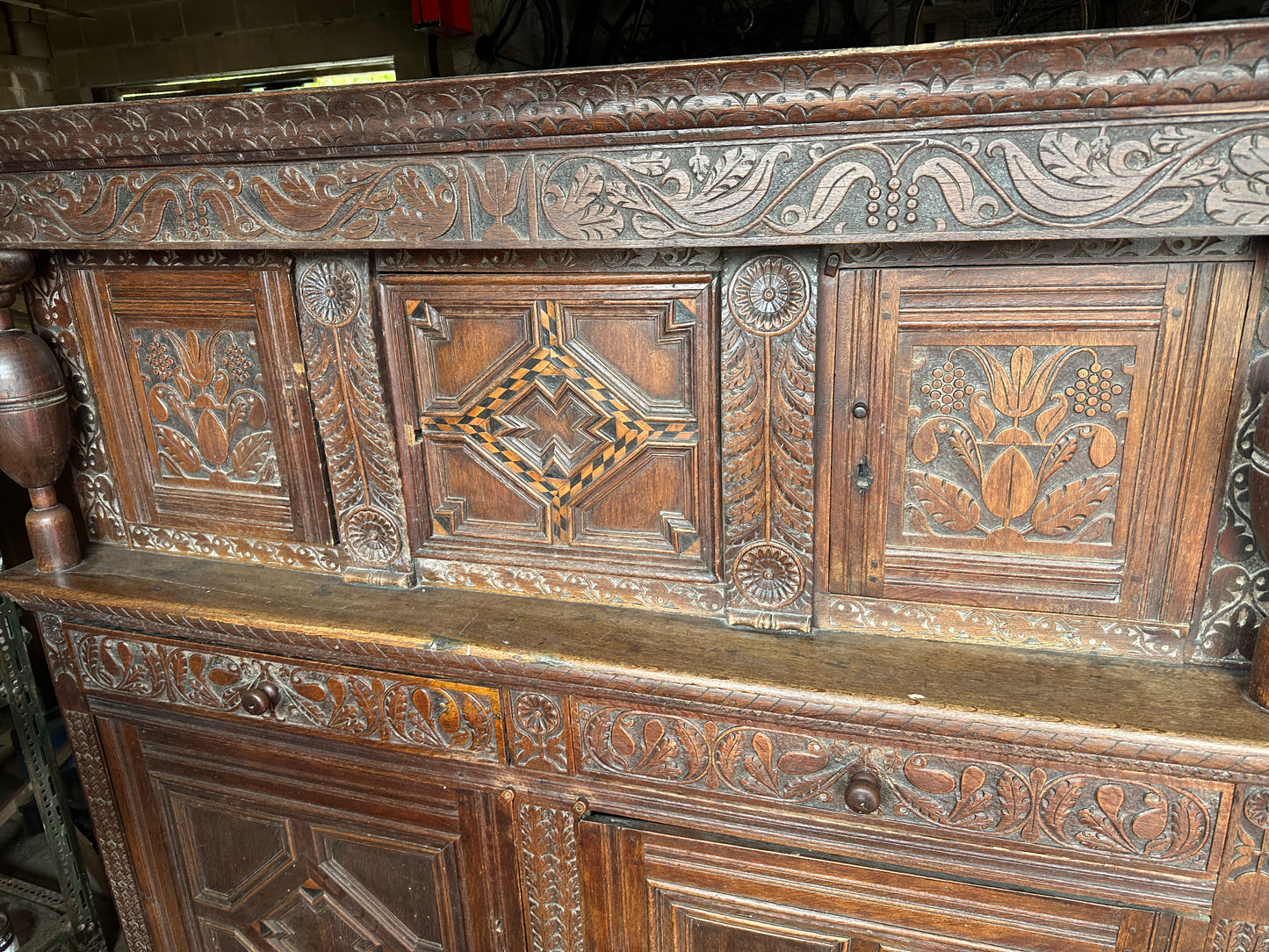 Heavily Carved Antique Court Cupboard