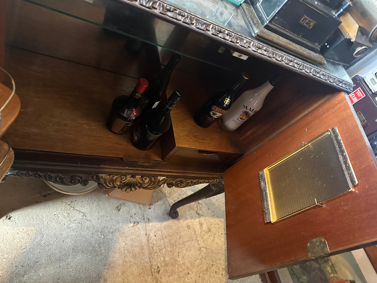 Vintage Drinks Cabinet With Glass Top