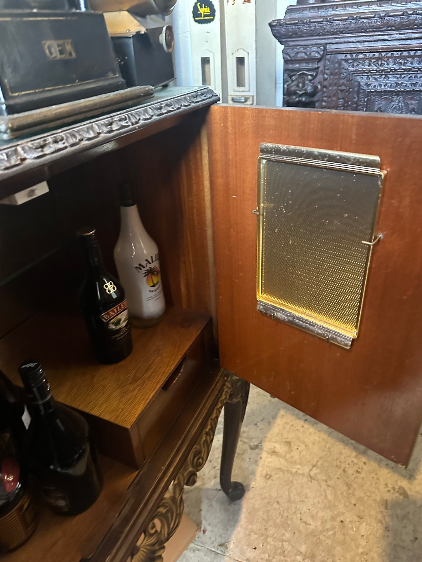 Vintage Drinks Cabinet With Glass Top
