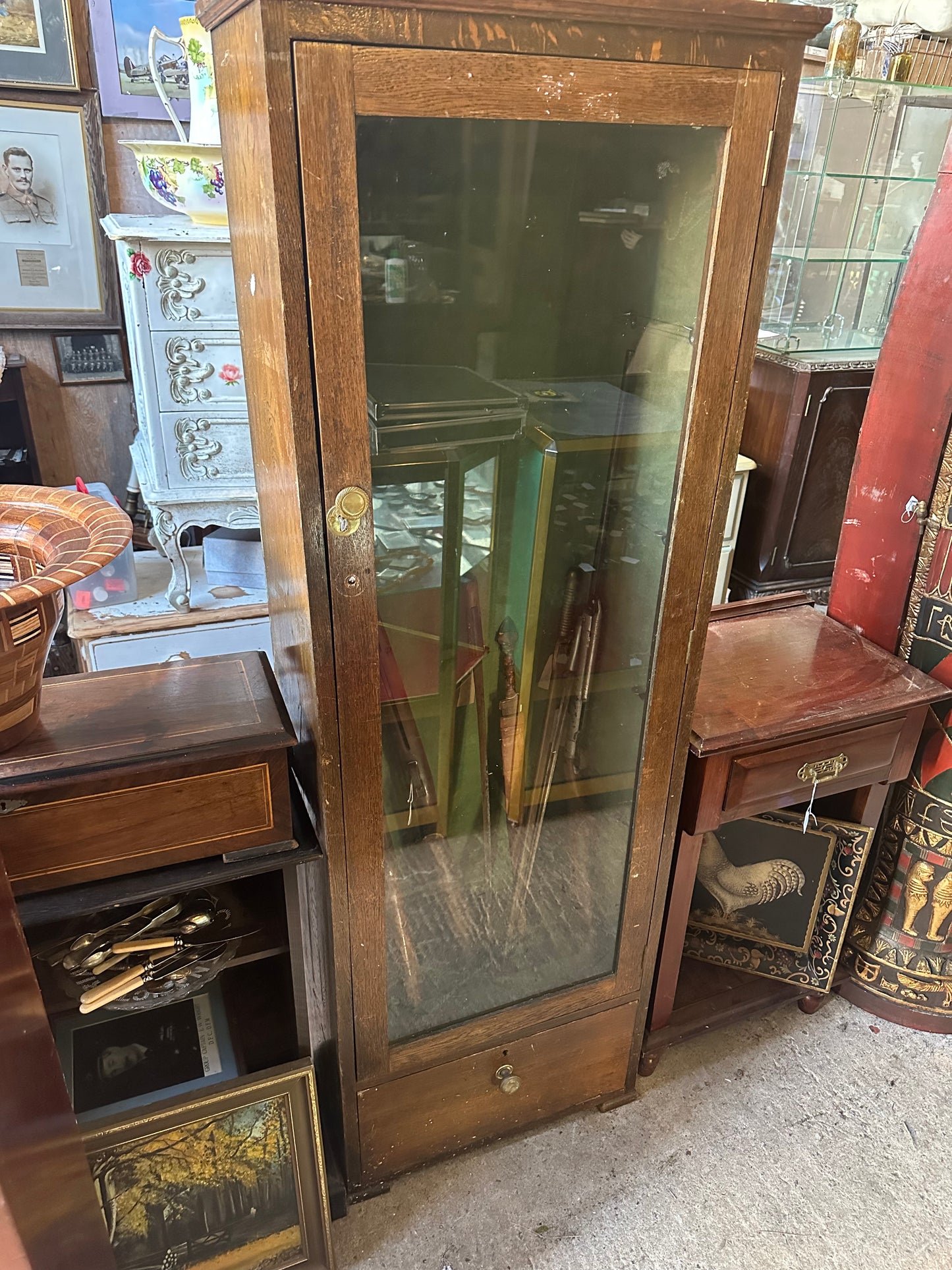 Tall Antique Gun Display Cabinet