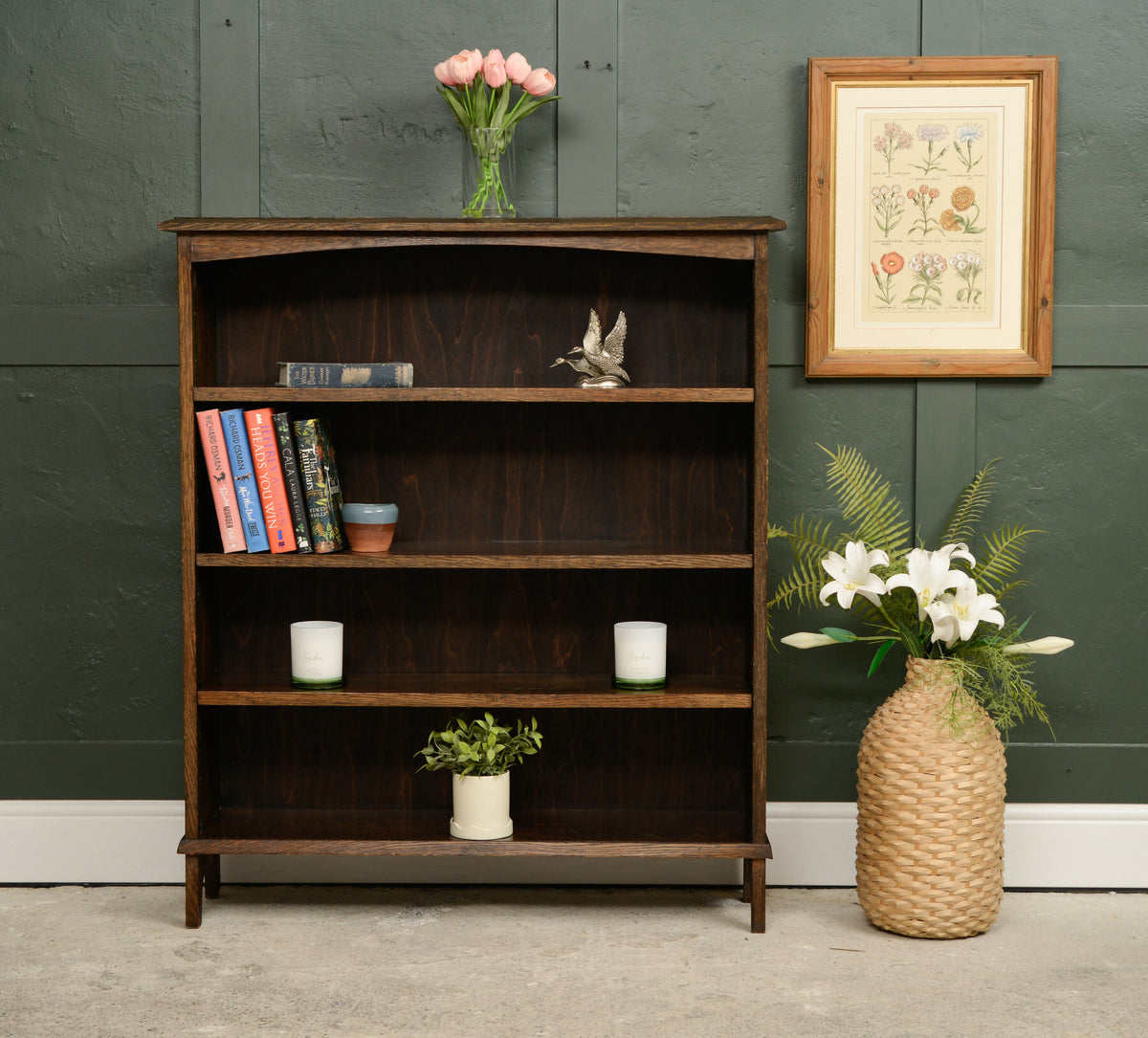 Arts & Crafts Oak Open Window Bookcase with Adjustable Shelves