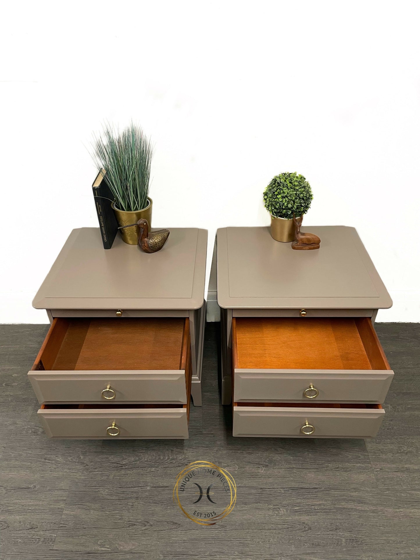 Pair of Beige Stag 2 Drawer/pullout tray Bedside Cabinets