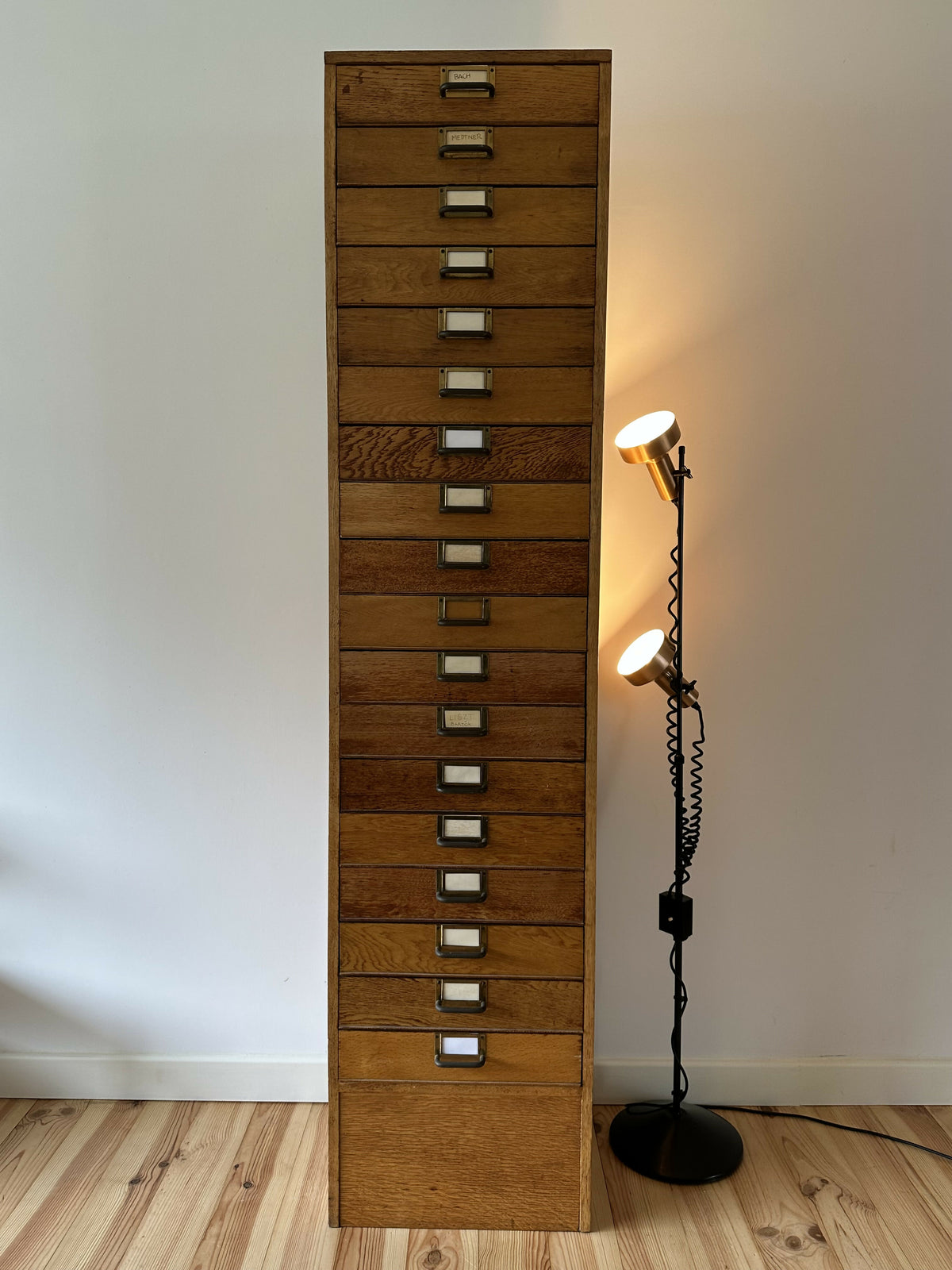 Mid Century Oak Filing Cabinet Tall Chest Drawers Vintage Haberdashery Collectors Archive
