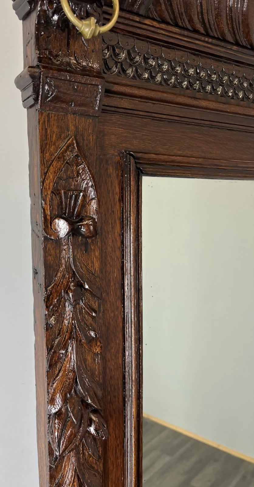 Antique French Oak Wall Mirror with Carved Frame Wall Decor 197cm LOT 4352
