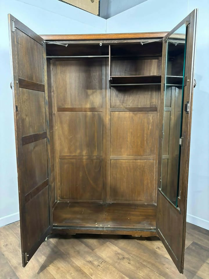 Vintage Priory Style Oak Double Wardrobe