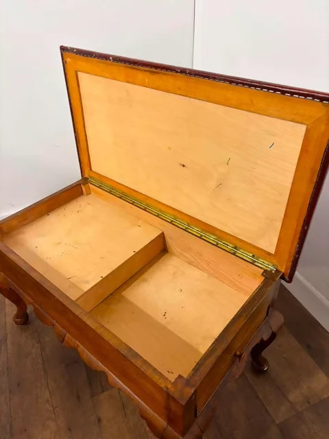Vintage Leather Top Sewing Box - Stool