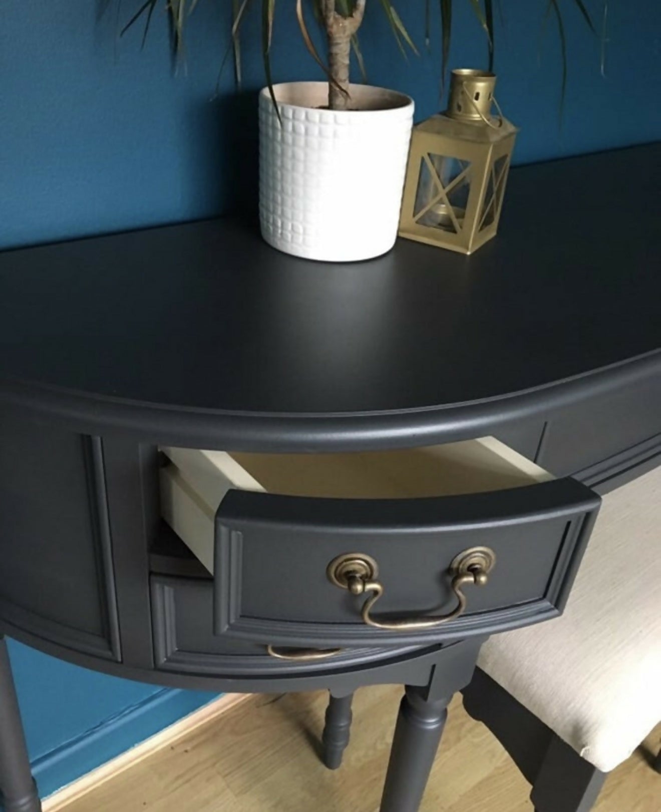 Pro spray painted Laura Ashley dressing table & stool dark grey