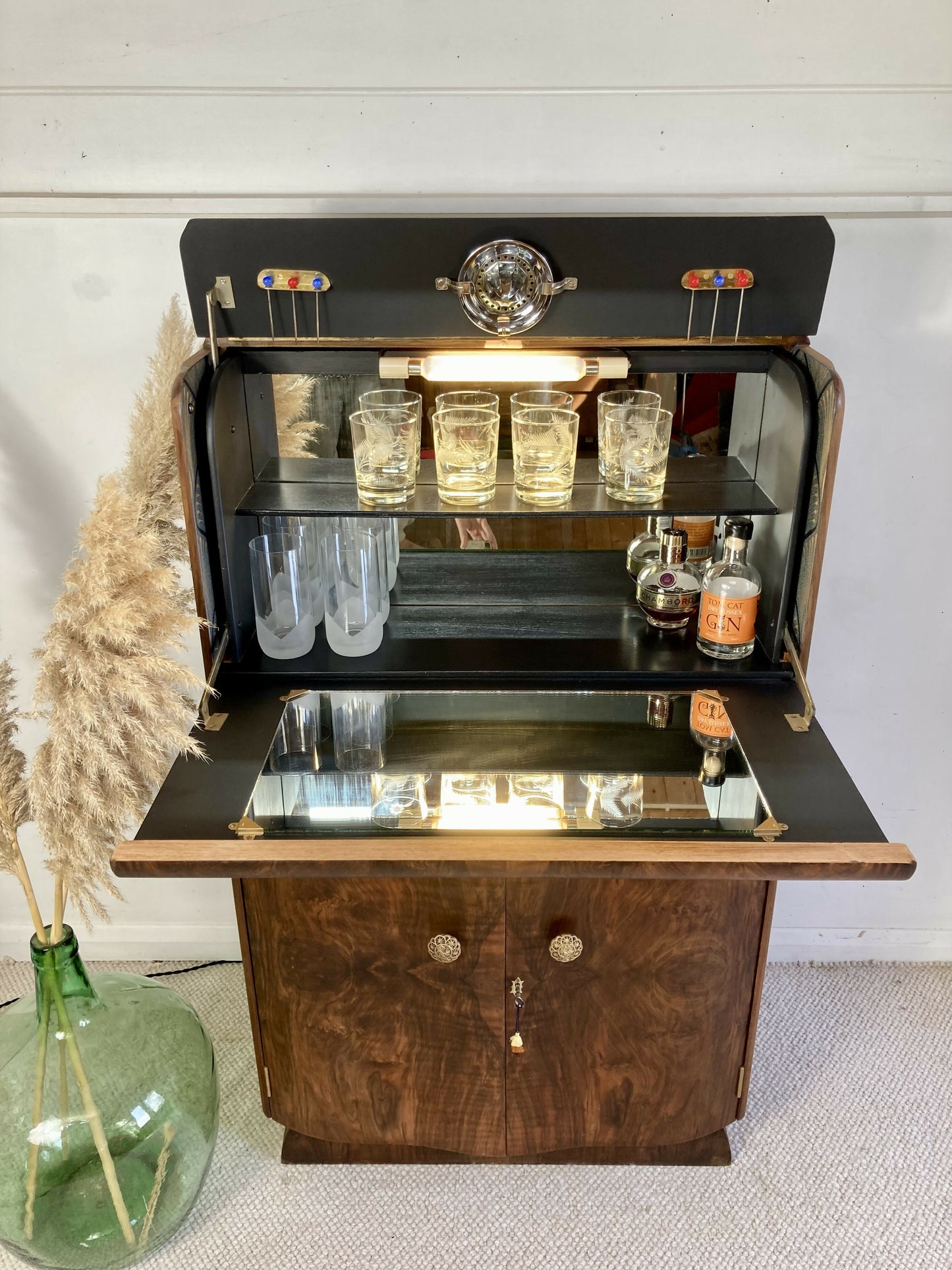 walnut Art Deco Cocktail Cabinet
