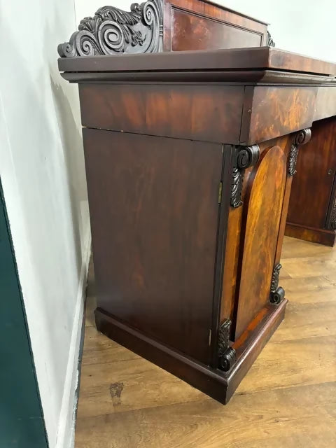 Victorian Mahogany Pedestal Sideboard with Carved Gallery Back