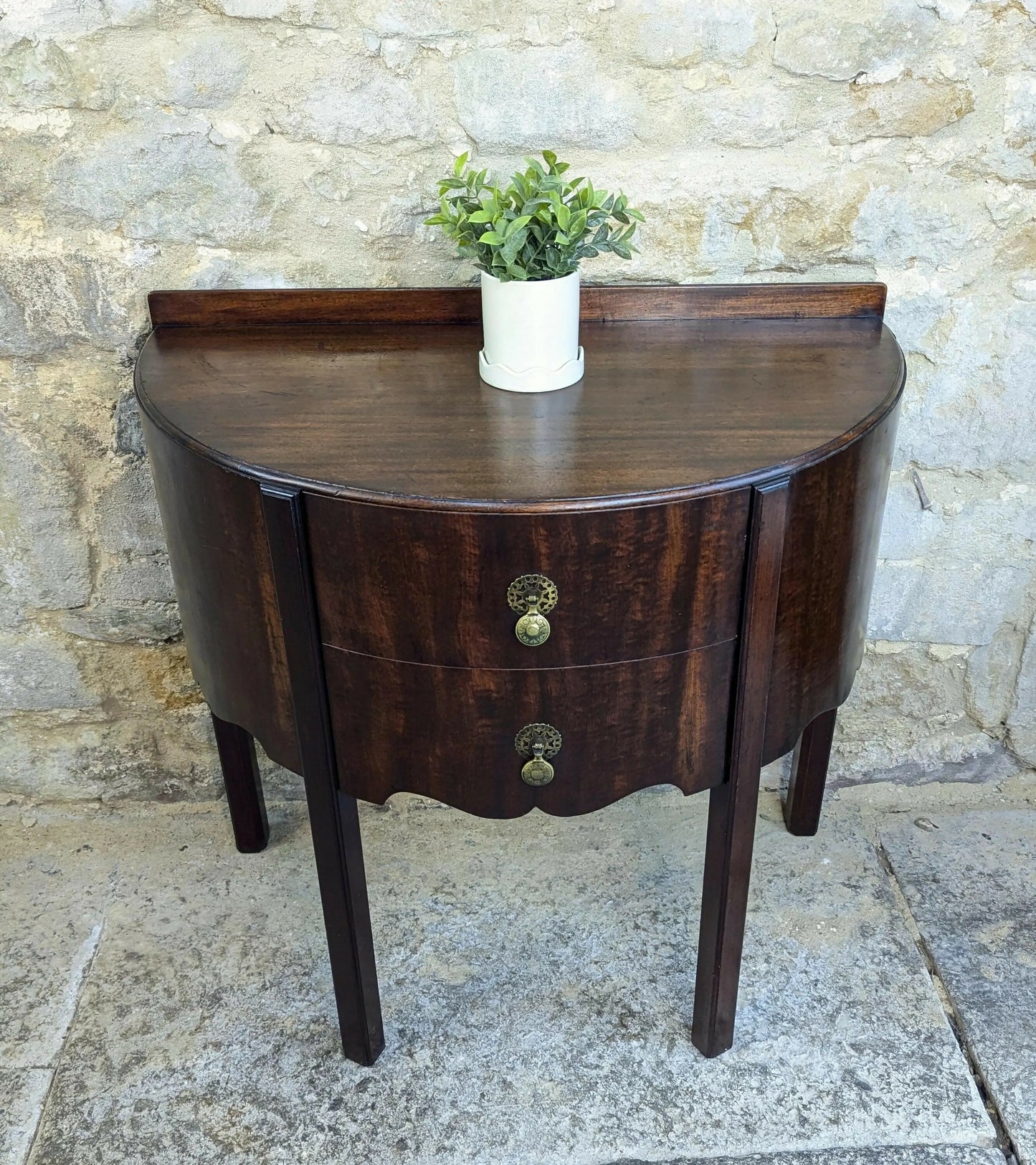 Georgian Mahogany Demi Lune Console Side Table with Drawers