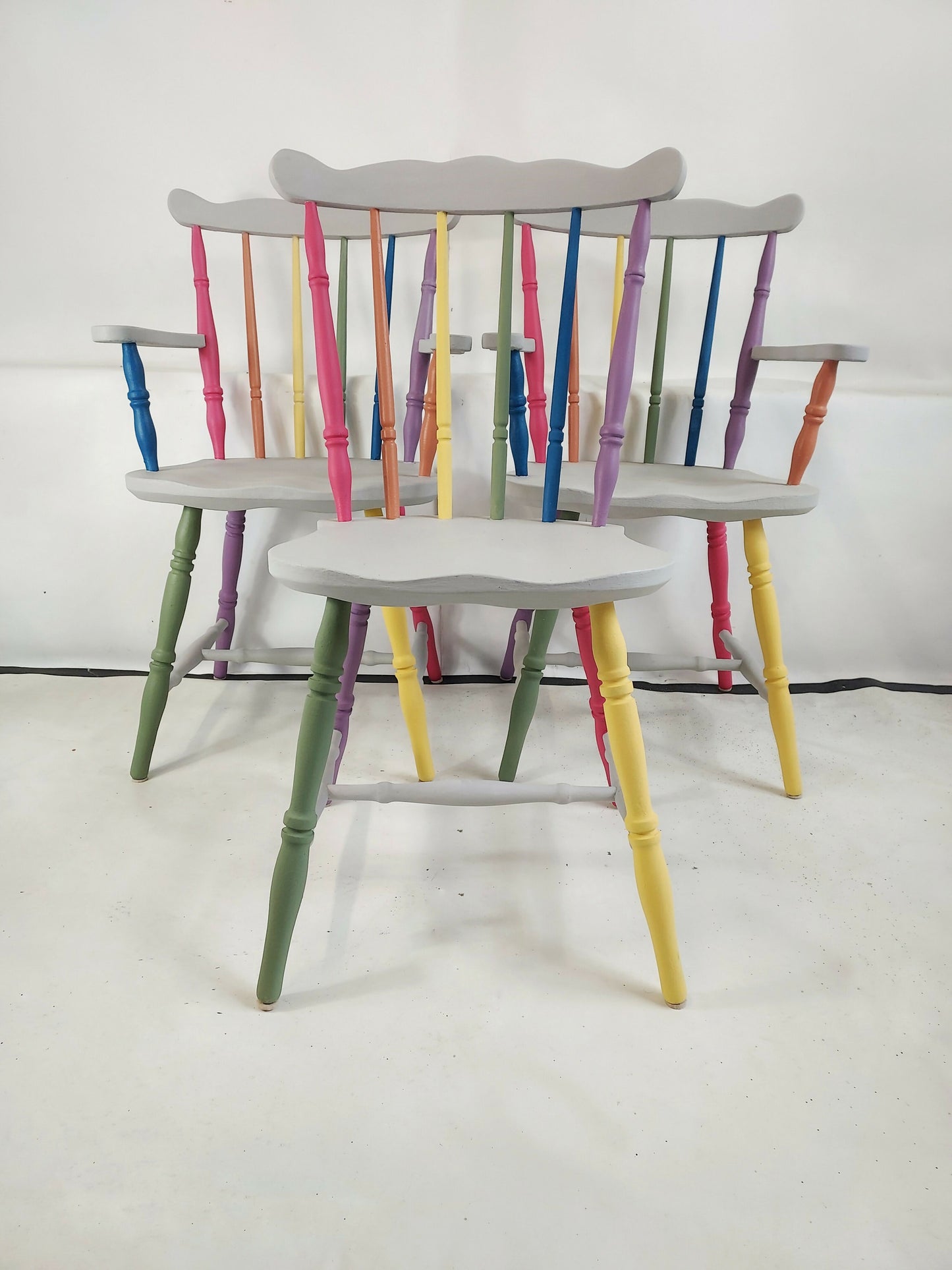 Rainbow Colour Solid Wood Farmhouse Dining Table And Chairs