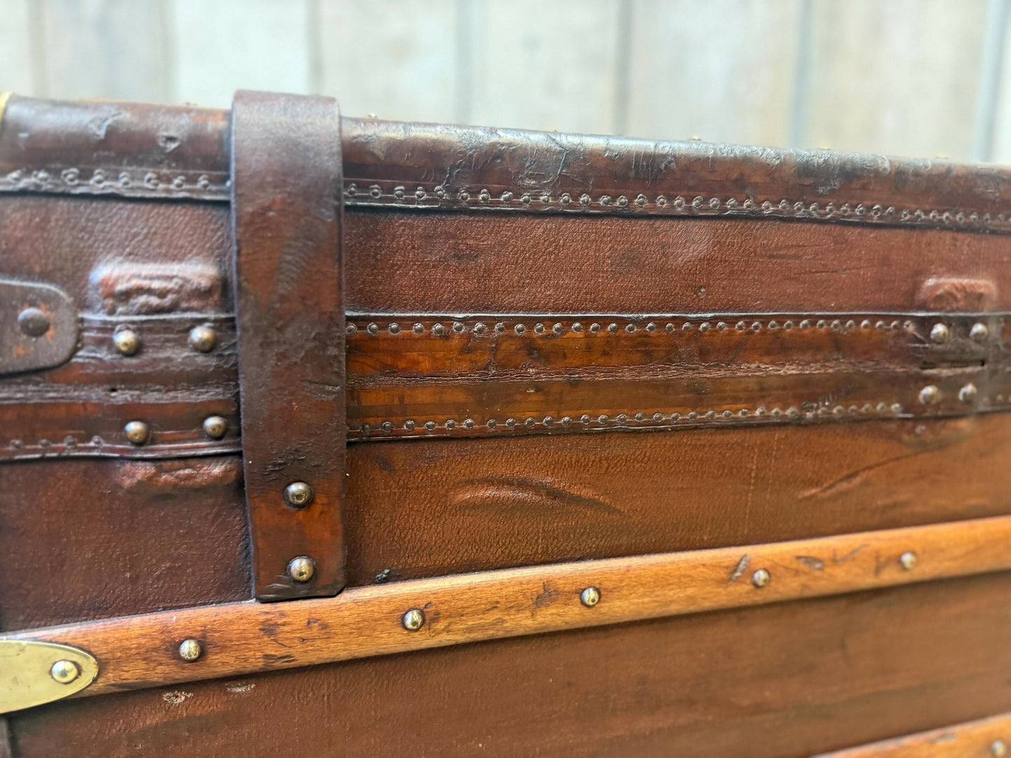Moynat antique leather travel trunk