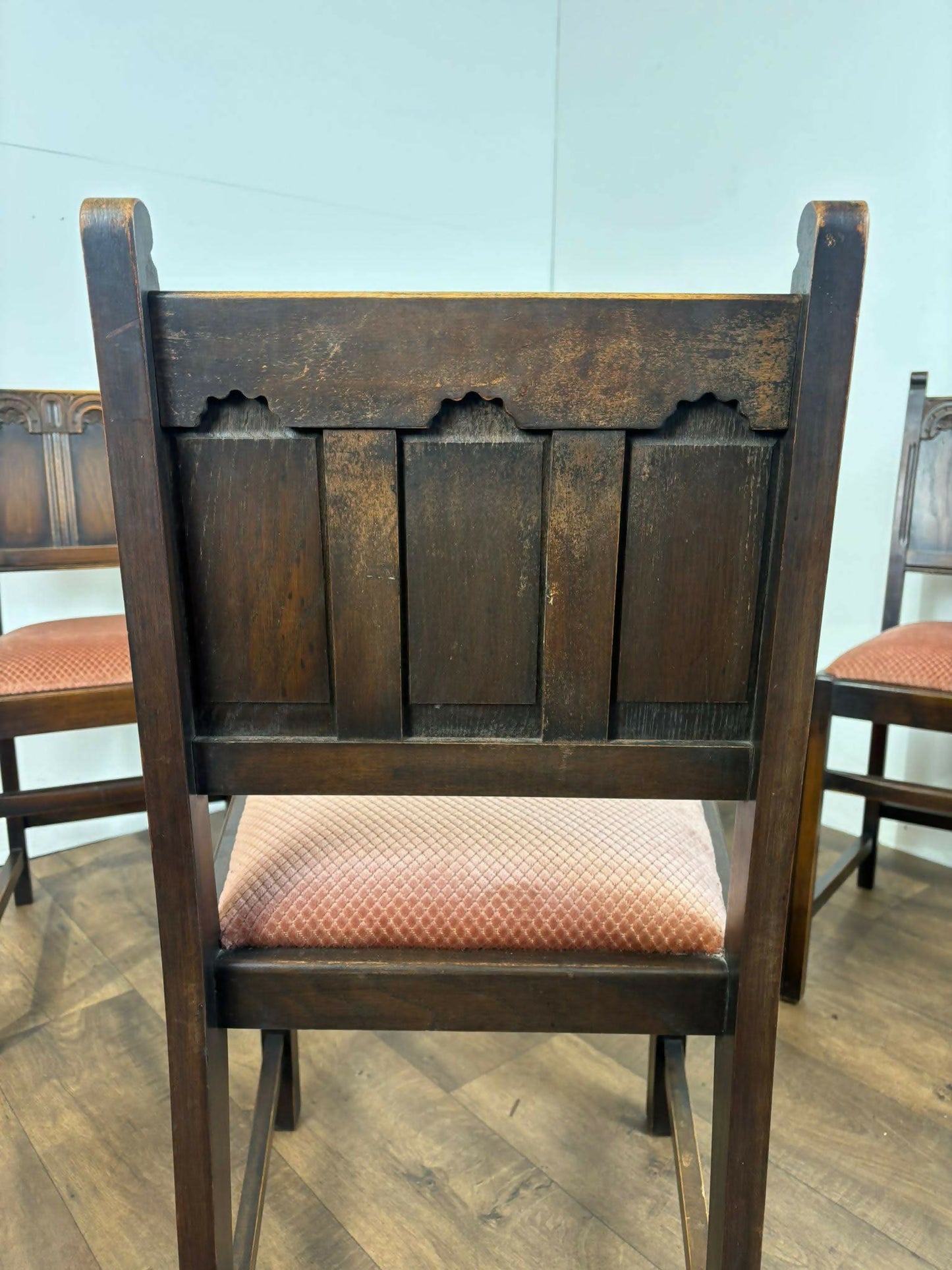 Vintage Set Of Four Oak Priory Style Dining Chairs