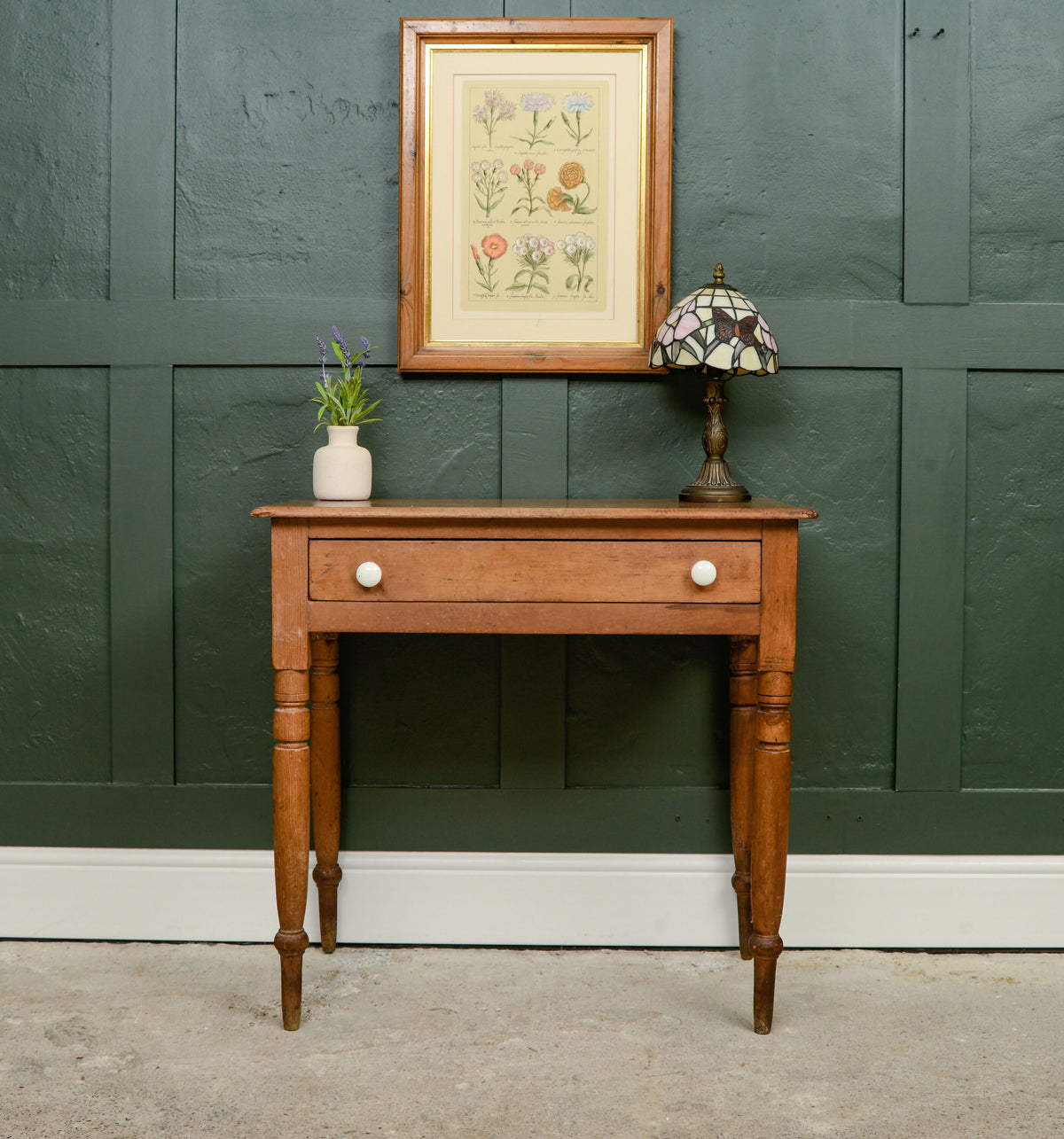Antique Pine Rustic Console Table Hall Table with Ceramic Handles