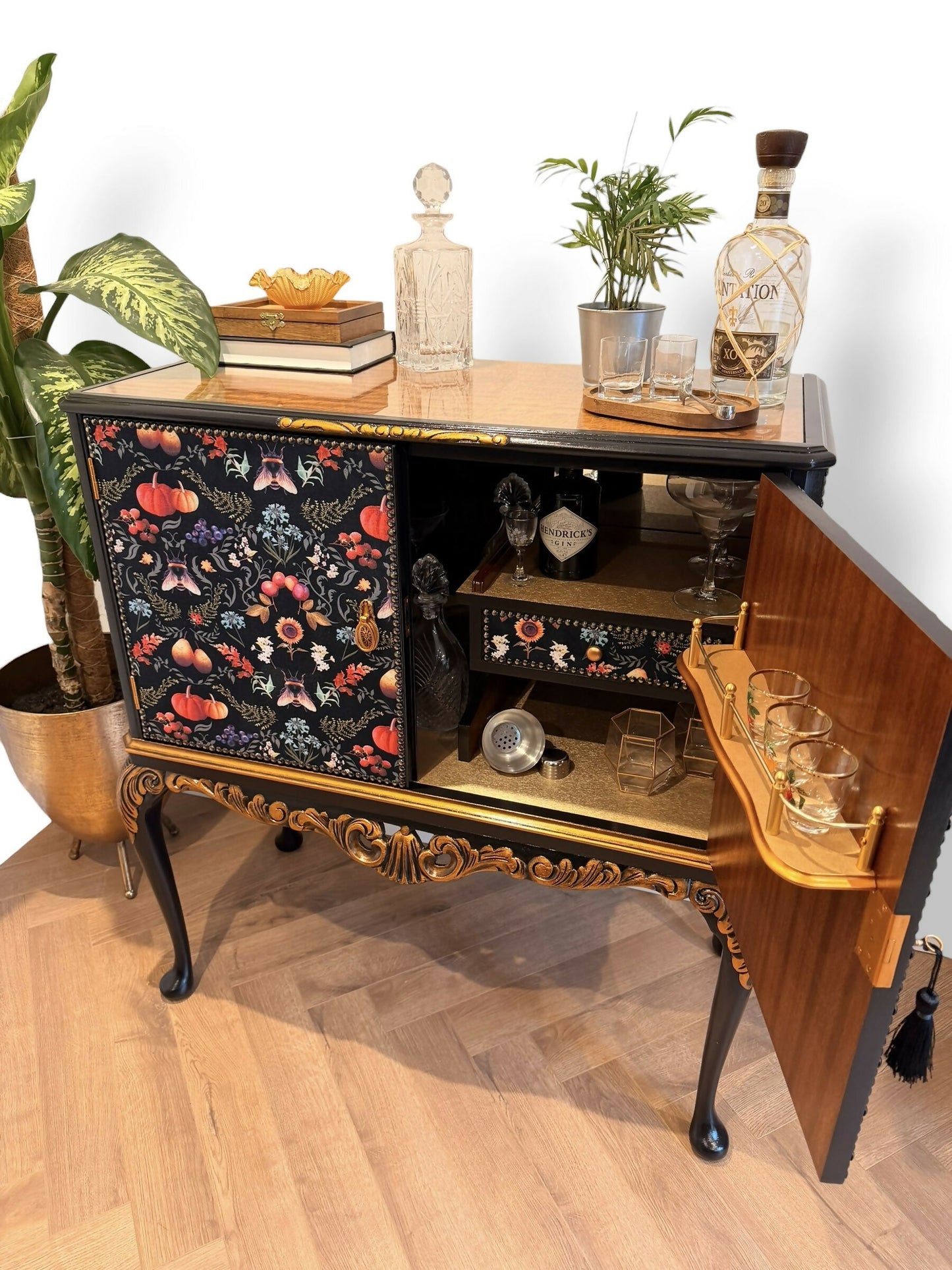 Drinks Cocktail Cabinet Ornate Vintage Home Bar | Velvet, Black, Copper, Florals