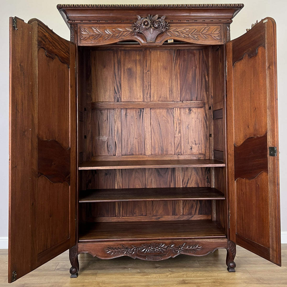 Wardrobe Antique French Style Walnut Two Door Carved Armoire LOT 6499