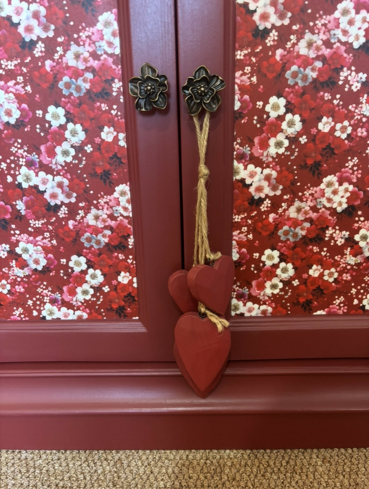 Cabinet Refinished in Red with Floral Decoupage
