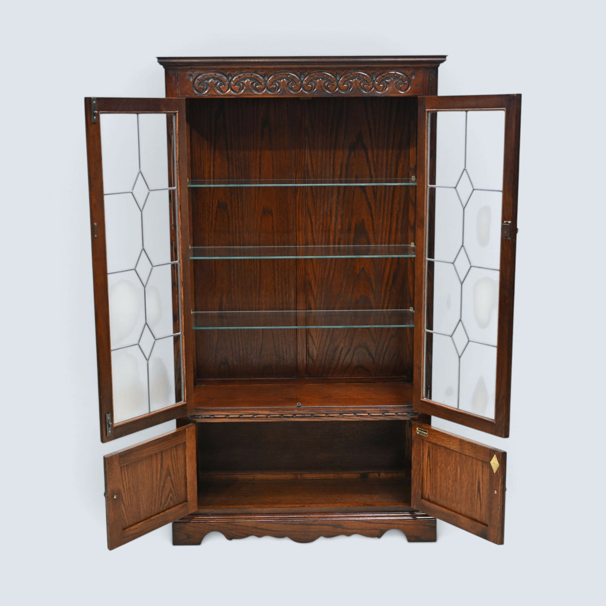 Old Charm Display Cabinet 3 Glass Shelves Tudor Brown #2155 FREE UK Delivery*