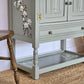 Upcycled Vintage Jaycee Linenfold Oak Sideboard, Cabinet in Sage Green