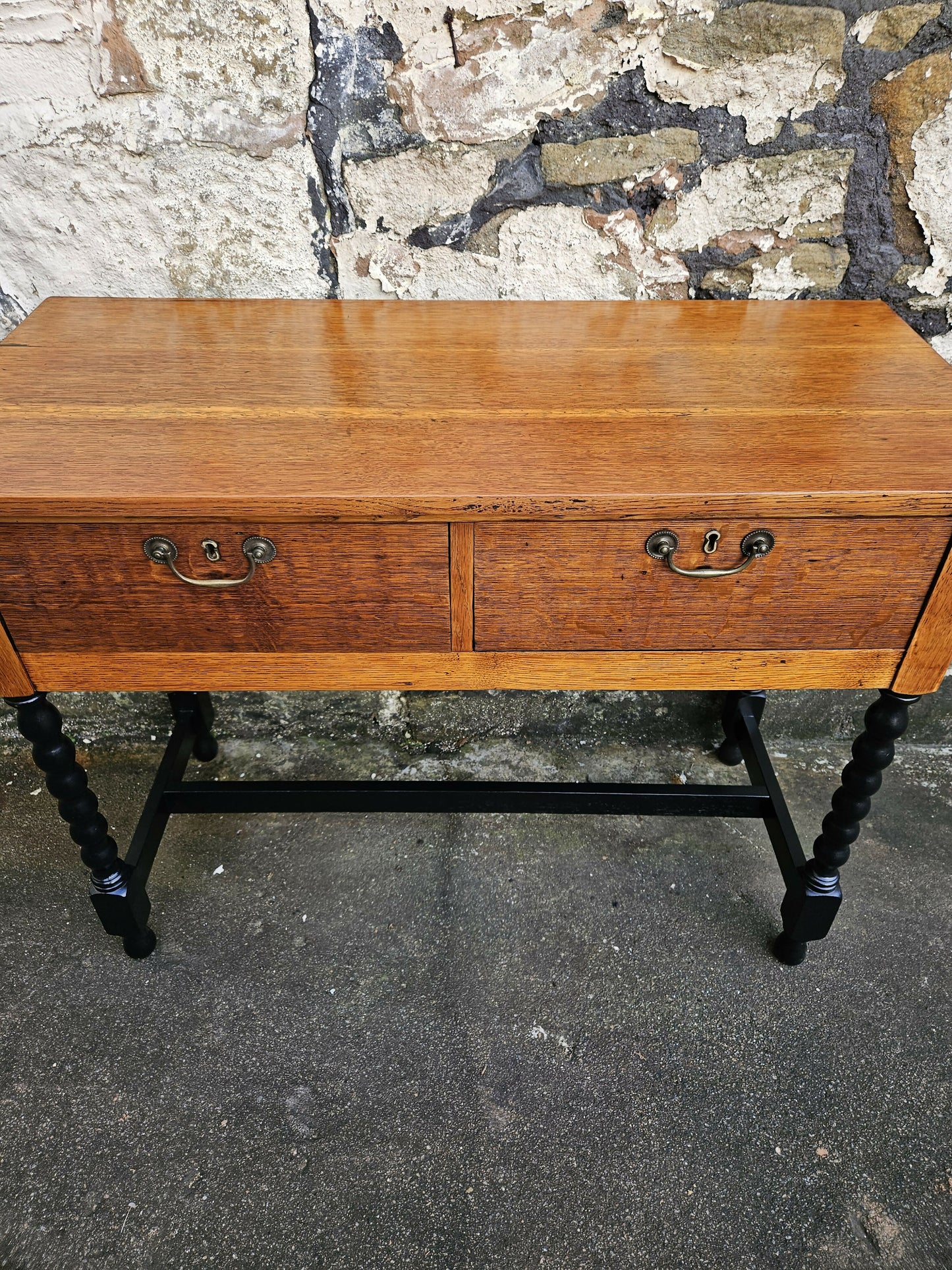 Vintage Oak Chest Of Drawers Two Drawer Cabinet Lovely Detailing Ebonised In Black