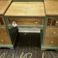 Beautiful Vintage Oak Linenfold Carved Old Charm Dressing Table And Mirror Green Gold