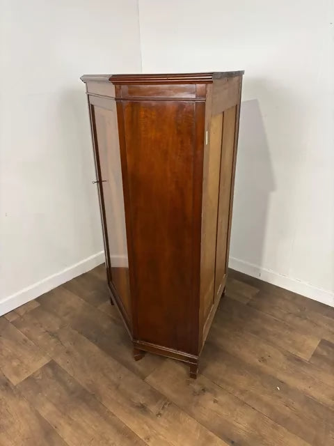 Edwardian Flame Mahogany Inlaid Freestanding Corner Cabinet