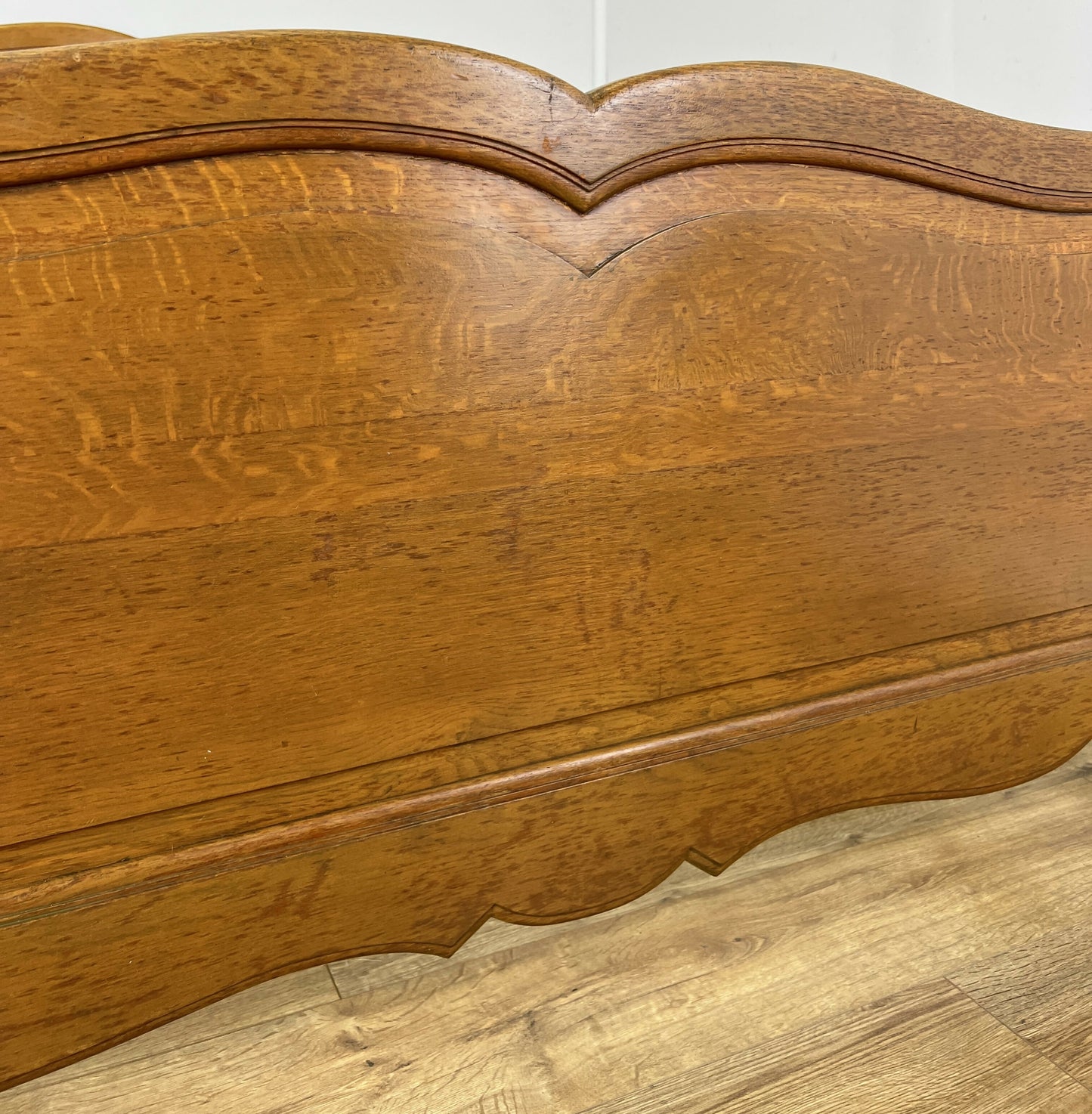 Bed Vintage French Louis XVI Oak Double Bed Frame Carved Headboard LOT 6380