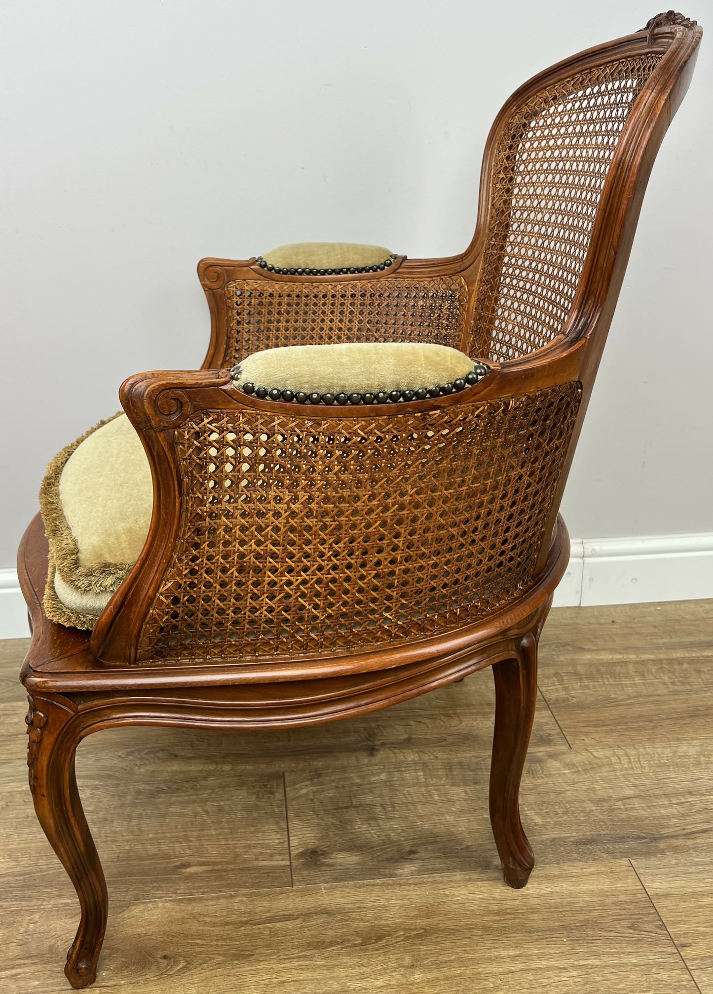 Armchair Vintage French Style Cane Upholstered Accent Carved Chair LOT 6311