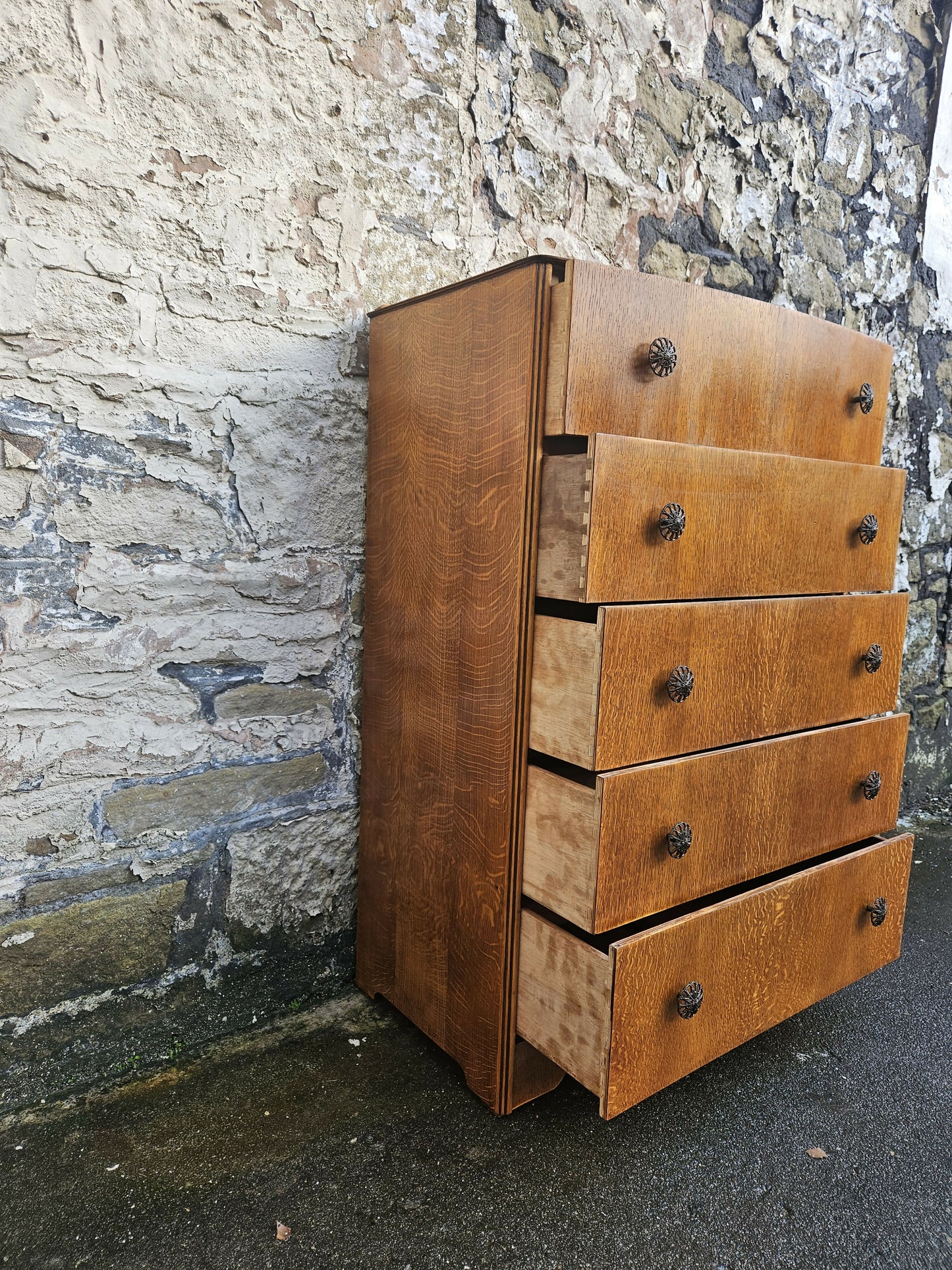 Vintage Chest Of Drawers Cabinet Oak Five Drawer Super Proportions Beautiful Detailing