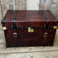 Genuine Bridle Leather Hand Dyed Belted Chestnut Brown Coffee Table Trunk