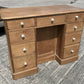 Antique Victorian Pine Kneehole Writing Office Desk With Central Cupboard