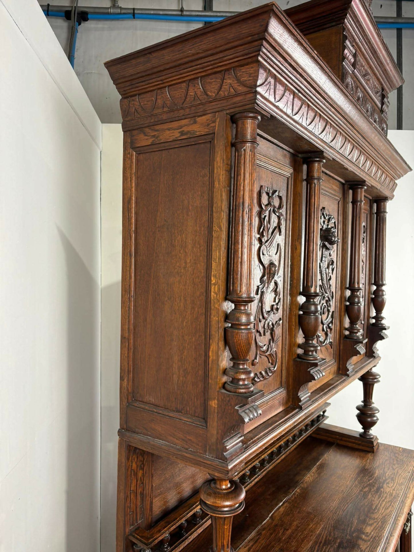 19th Century French Renaissance Style Carved Oak Buffet Sideboard / Cabinet