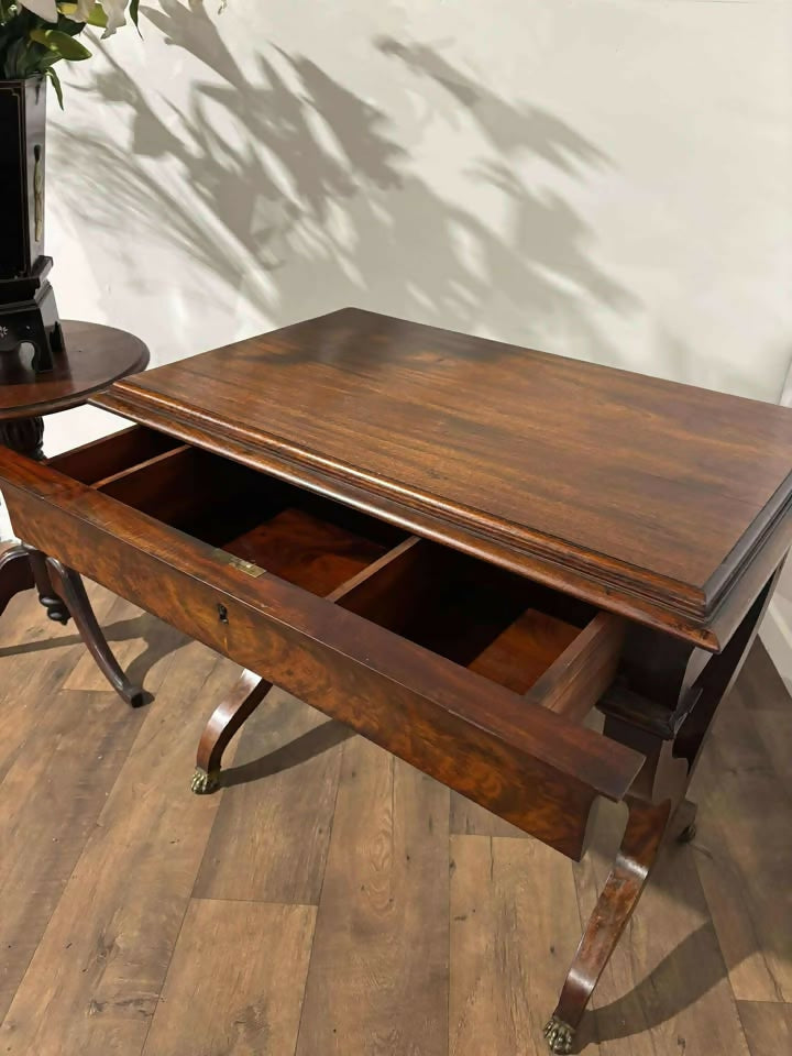 Antique Mahogany Writing Desk with Brass Claw Feet – Full of Character